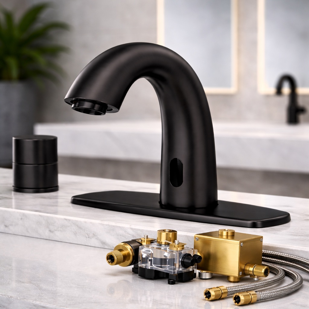 Fontana matte black automatic touchless sensor faucet with deck plate